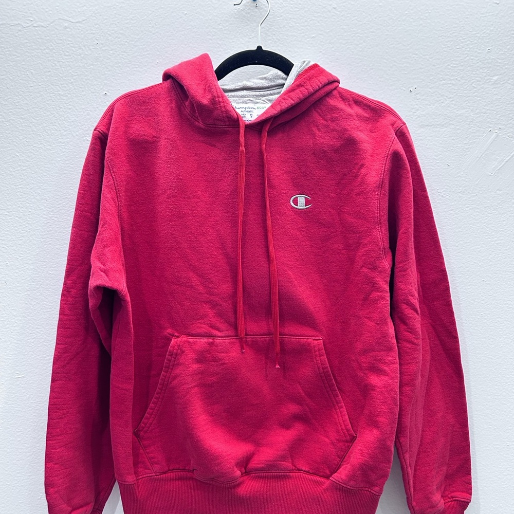 Red Champion Hoodie — Small Sewn Spot